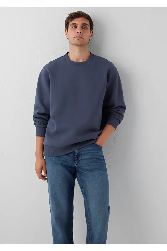 Bisiklet Yaka Lacivert Basic Sweatshirt 0S10276-70759 - Lacivert - 2