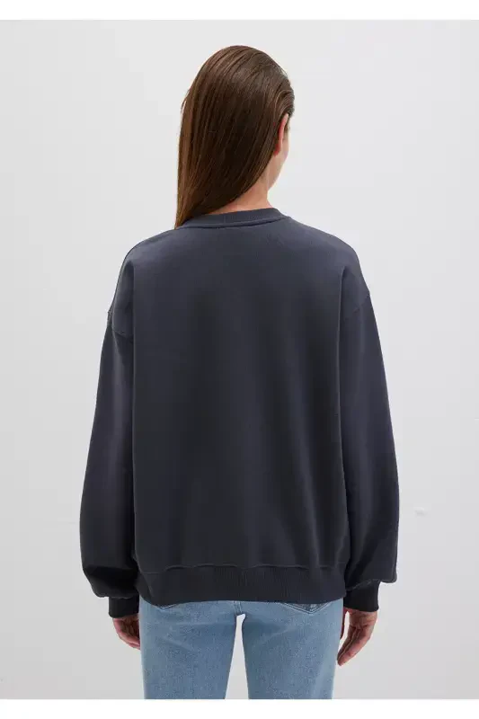 Bısıklet Yaka Lakırdı Bazıs Sweatshirt 1610198-70726-Ko'rfaz Mavısı Karelı - 4