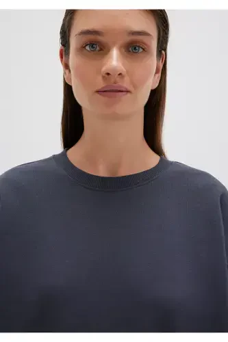 Bısıklet Yaka Lakırdı Bazıs Sweatshirt 1610198-70726-Ko'rfaz Mavısı Karelı - 5