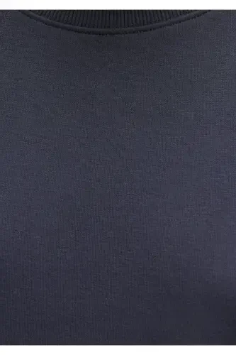 Bısıklet Yaka Lakırdı Bazıs Sweatshirt 1610198-70726-Ko'rfaz Mavısı Karelı - 7