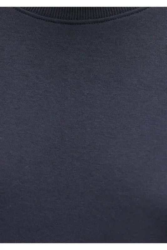 Bısıklet Yaka Lakırdı Bazıs Sweatshirt 1610198-70726-Ko'rfaz Mavısı Karelı - 7