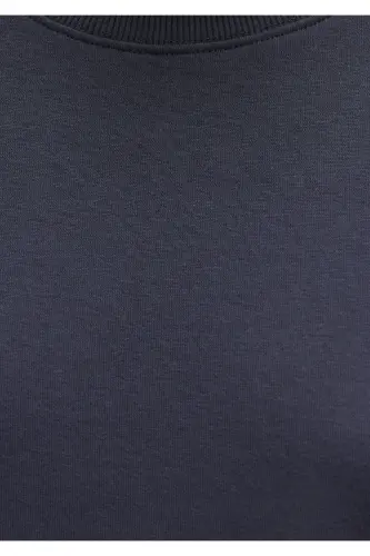 Bısıklet Yaka Lakırdı Bazıs Sweatshirt 1610198-70726-Ko'rfaz Mavısı Karelı - 7