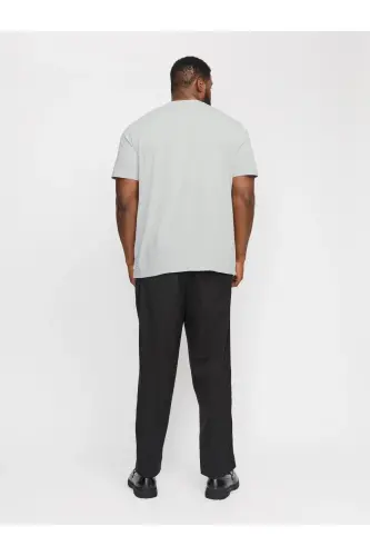 Bisiklet Yaka Logo Baskili Büyük Battal Beden Tisört - açıkgri - JACK & JONES (1)