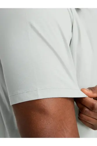 Bisiklet Yaka Logo Baskili Büyük Battal Beden Tisört-açıkgri - 4