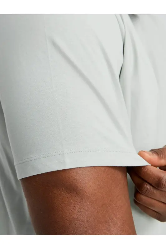 Bisiklet Yaka Logo Baskili Büyük Battal Beden Tisört-açıkgri - 4