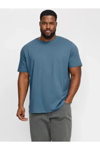 Bisiklet Yaka Logo Baskili Büyük Battal Beden Tisört-okyanusmavisi 