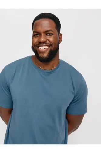 Bisiklet Yaka Logo Baskili Büyük Battal Beden Tisört-okyanusmavisi - 2