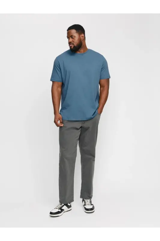 Bisiklet Yaka Logo Baskili Büyük Battal Beden Tisört-okyanusmavisi - 4