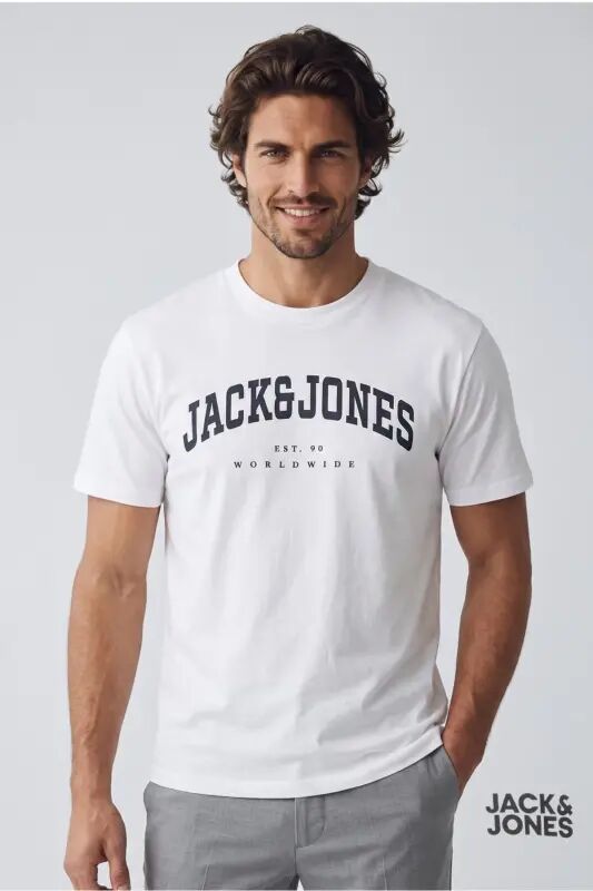 Bisiklet Yaka Logo Baskili Tisört Beyaz - White-Caleb - Jack & Jones