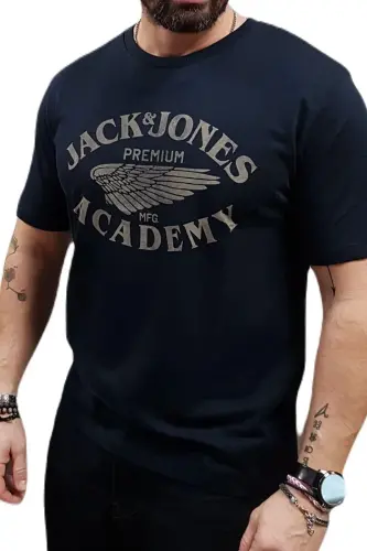 Bisiklet Yaka Logo Baskili Tisört-Lacivert - 4