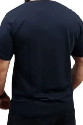 Bisiklet Yaka Logo Baskili Tisört-Lacivert - 5