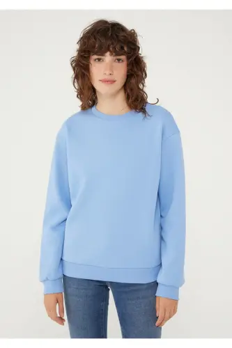 Bisiklet Yaka Mavi Basic Sweatshirt 1610198-444-Mavi - 3
