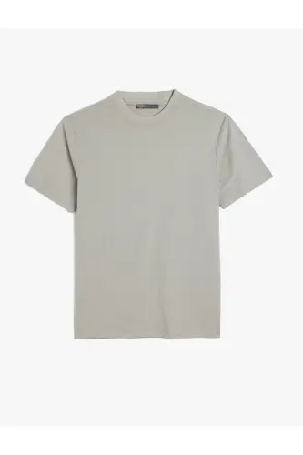 Bisiklet Yaka Pamuklu Kısa Kollu Basic Slim Fit Tişört - Gri 
