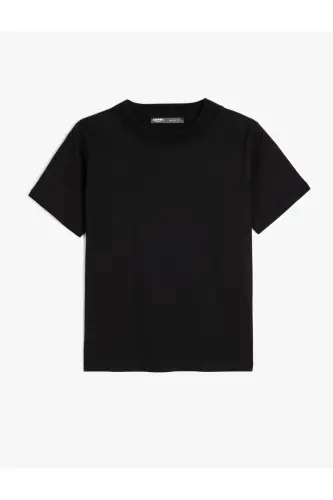 Bisiklet Yaka Pamuklu Kısa Kollu Basic Slim Fit Tişört - Siyah - 1
