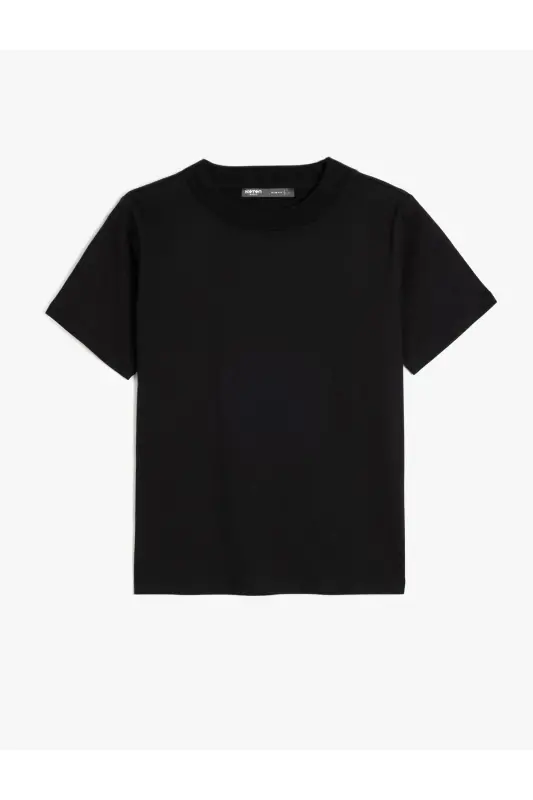 Bisiklet Yaka Pamuklu Kısa Kollu Basic Slim Fit Tişört - Siyah - 1