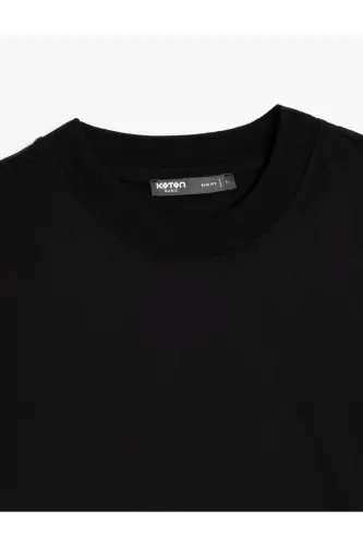 Bisiklet Yaka Pamuklu Kısa Kollu Basic Slim Fit Tişört - Siyah - 3