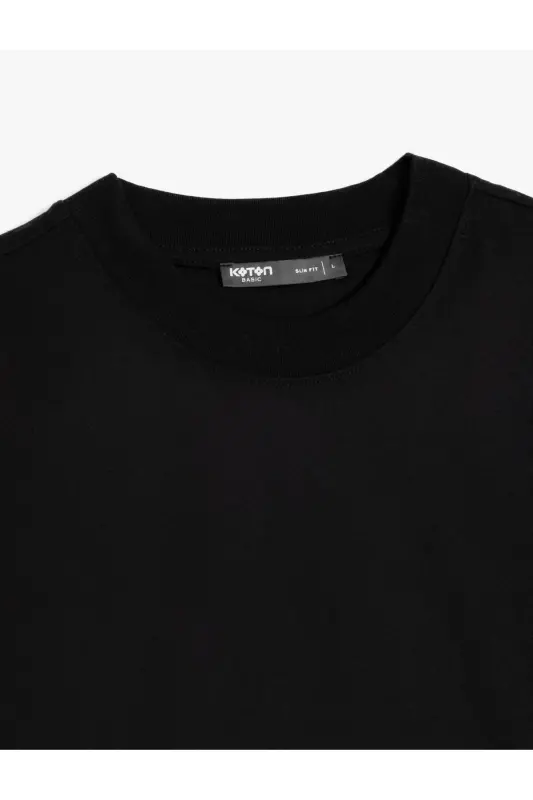 Bisiklet Yaka Pamuklu Kısa Kollu Basic Slim Fit Tişört - Siyah - 3