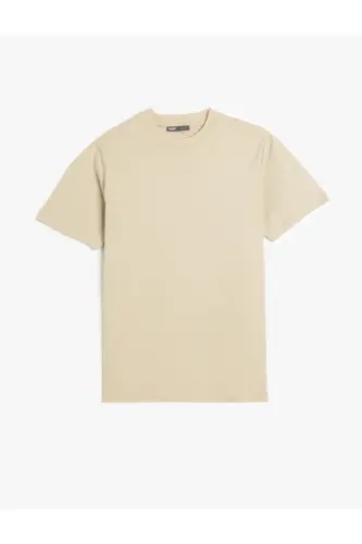 Bisiklet Yaka Pamuklu Kısa Kollu Basic Slim Fit Tişört - Ekru 