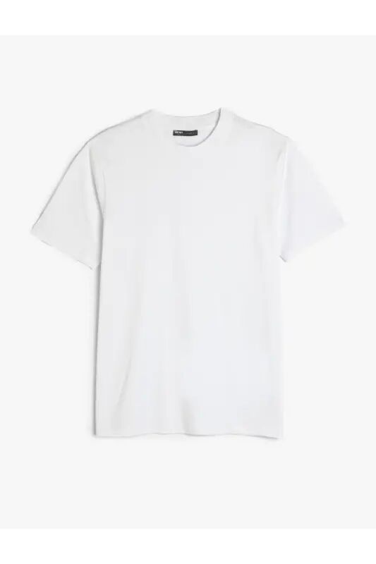 Bisiklet Yaka Pamuklu Kısa Kollu Basic Slim Fit Tişört - Beyaz - Koton