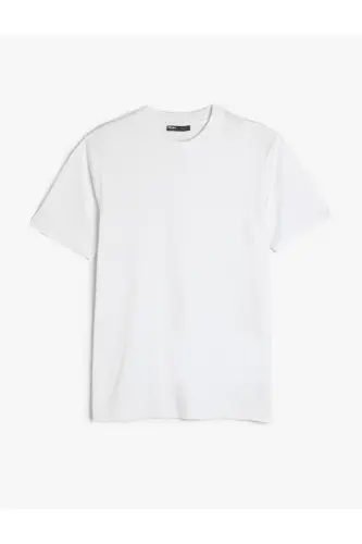 Bisiklet Yaka Pamuklu Kısa Kollu Basic Slim Fit Tişört - Beyaz - 1