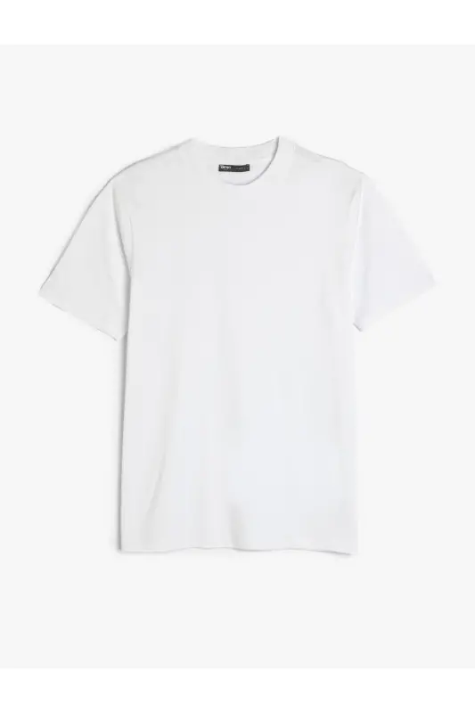 Bisiklet Yaka Pamuklu Kısa Kollu Basic Slim Fit Tişört - Beyaz - 1