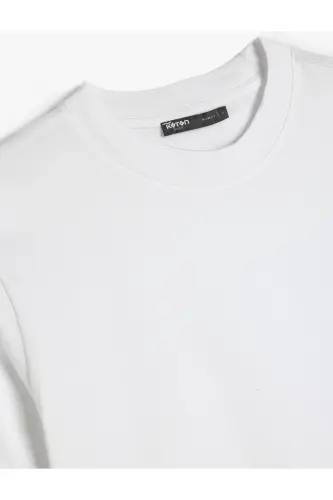 Bisiklet Yaka Pamuklu Kısa Kollu Basic Slim Fit Tişört - Beyaz - 3
