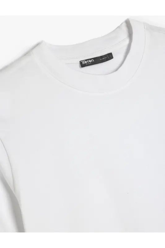 Bisiklet Yaka Pamuklu Kısa Kollu Basic Slim Fit Tişört - Beyaz - 3