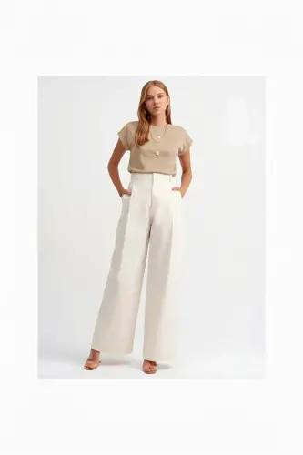 Bisiklet Yaka Penye T-shirt-BEIGE-belge - 4