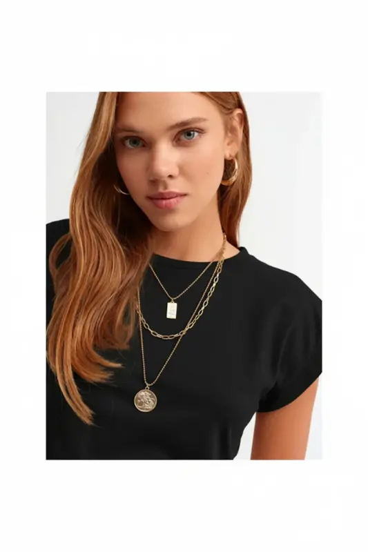 Bisiklet Yaka Penye T-shirt-BLACKK-BLACK - 3