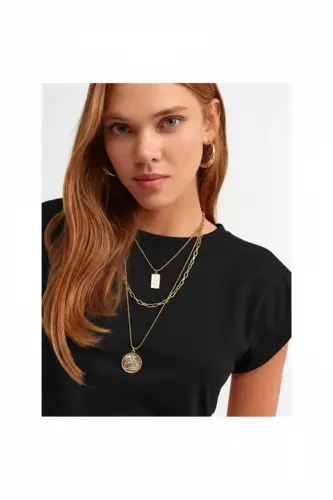 Bisiklet Yaka Penye T-shirt-BLACKK - BLACK - 3