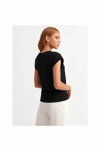 Bisiklet Yaka Penye T-shirt-BLACKK - BLACK - 4