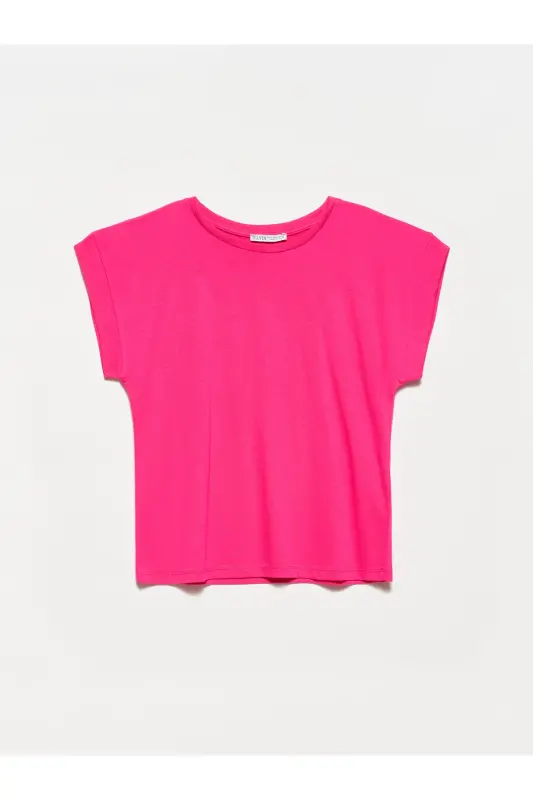 Bisiklet Yaka Penye T-Shirt-fuchsia - fuchsia - 1