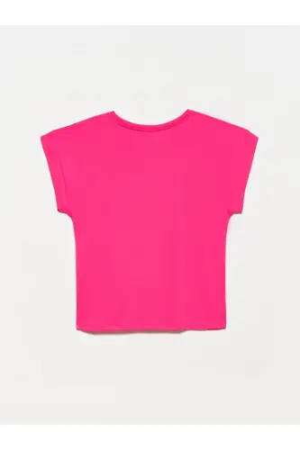Bisiklet Yaka Penye T-Shirt-fuchsia - fuchsia - 2