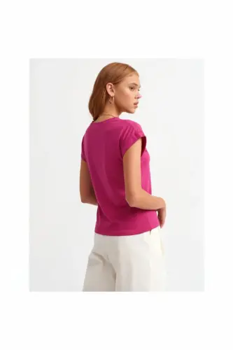 Bisiklet Yaka Penye T-shirt-Fushia-fushia - 4
