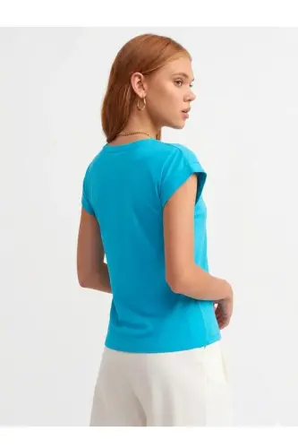 Bisiklet Yaka Penye T-shirt-TURKUAZ - turkuaz - DILVIN (1)