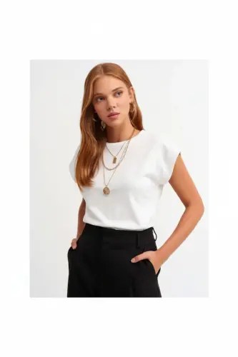 Bisiklet Yaka Penye T-shirt-WHiTE-white - DILVIN (1)