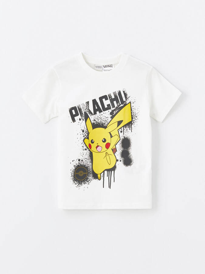 Bisiklet Yaka Pikachu Baskılı Kısa Kollu Erkek Çocuk Tişört - 4