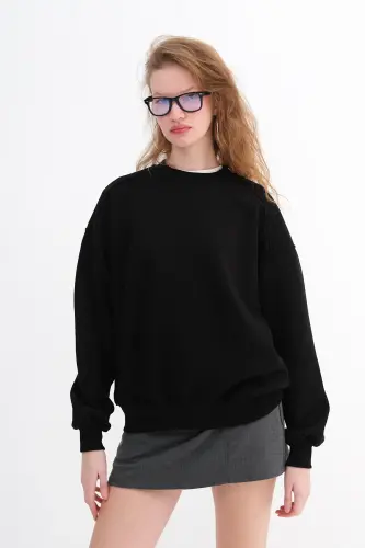 Bisiklet Yaka Şardonlu Basic Sweatshirt S3408-k11 - ADDAX (1)