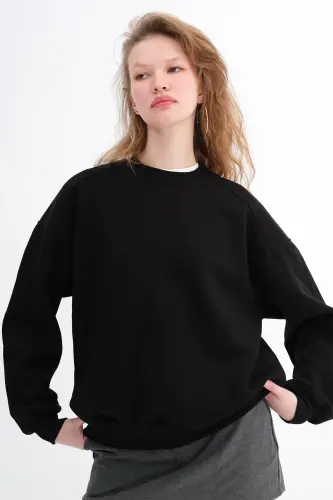 Şardonlu Basic Sweatshirt S3408-K11 - Siyah 
