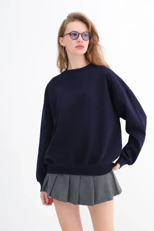 Bisiklet Yaka Şardonlu Basic Sweatshirt S3408-k11-Laci - 1
