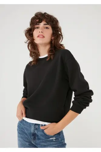 Bisiklet Yaka Siyah Basic Sweatshirt 1610198-447-Siyah - 1