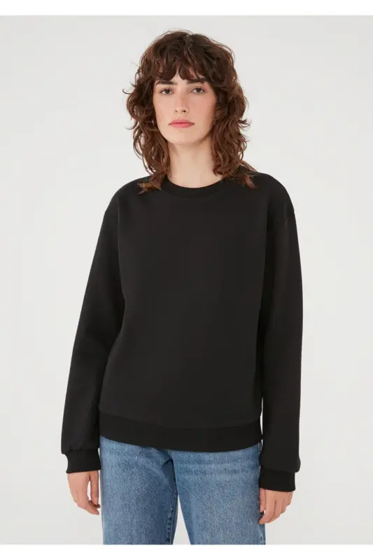 Bisiklet Yaka Siyah Basic Sweatshirt 1610198-447-Siyah - 3