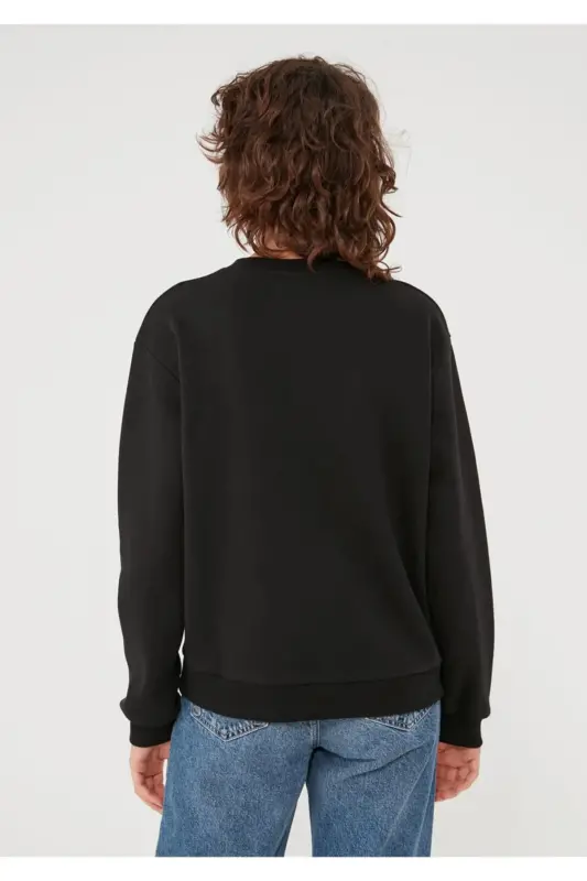 Bisiklet Yaka Siyah Basic Sweatshirt 1610198-447-Siyah - 4