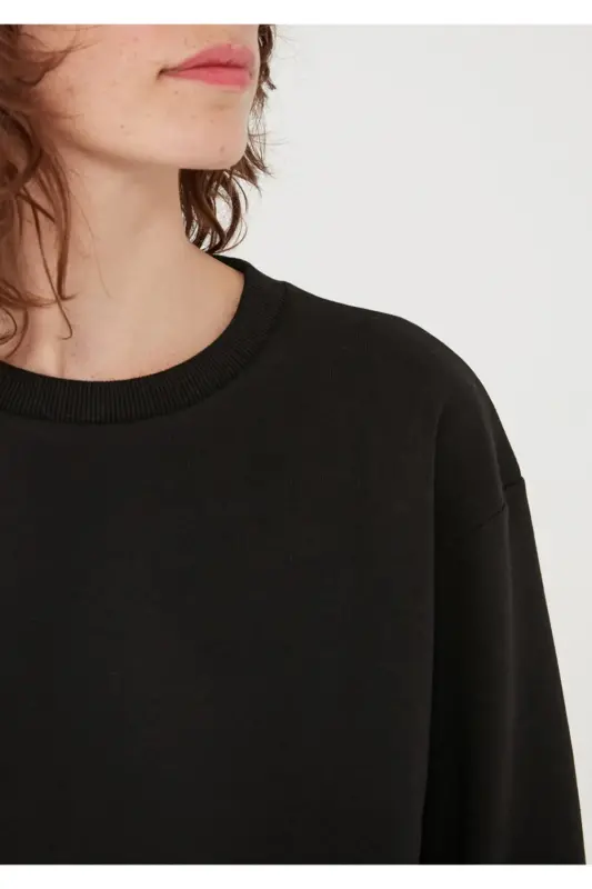 Bisiklet Yaka Siyah Basic Sweatshirt 1610198-447-Siyah - 5