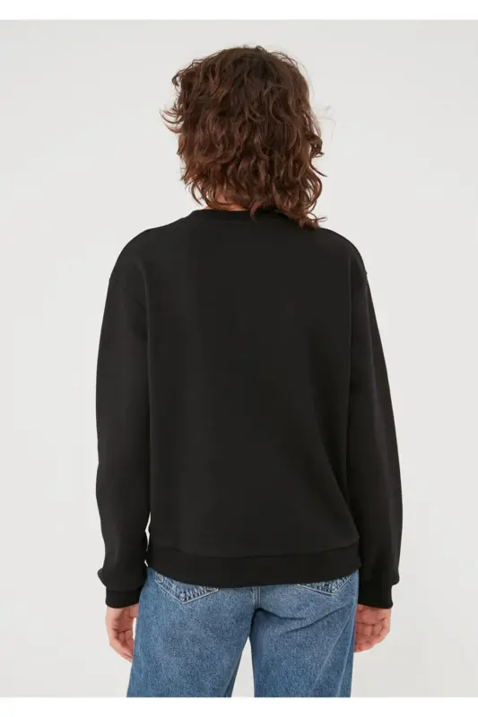 Bisiklet Yaka Siyah Basic Sweatshirt 1611770-944-Siyah - 4