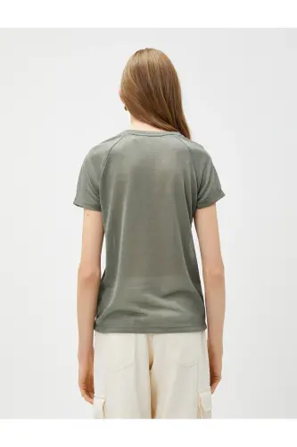 Bisiklet Yaka Tişört Reglan Kol-Haki - 4