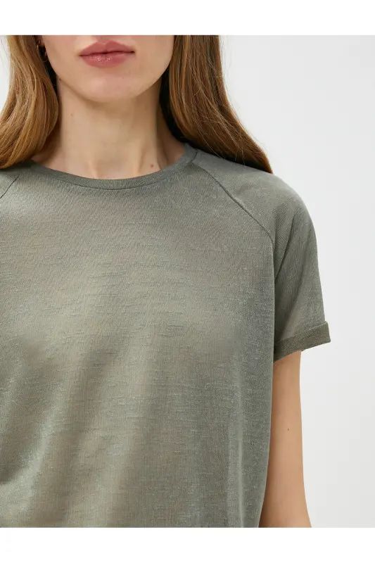 Bisiklet Yaka Tişört Reglan Kol-Haki - 5