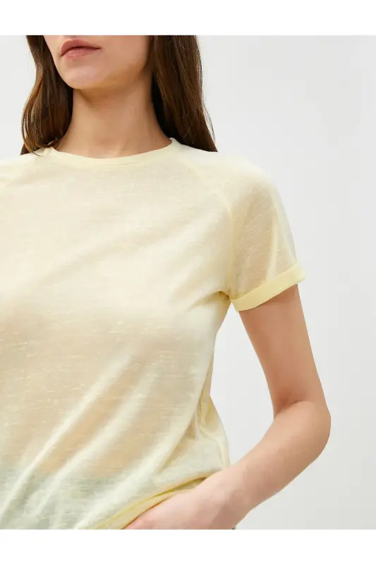 Bisiklet Yaka Tişört Reglan Kol-Sarı - 5