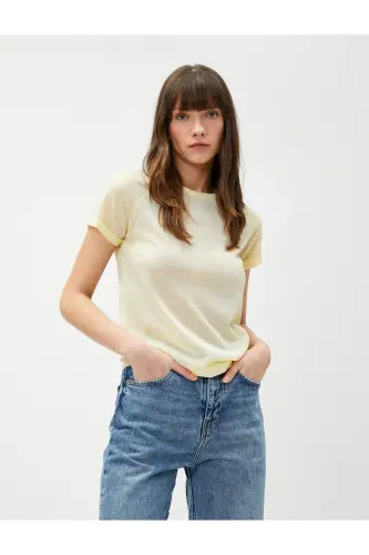 Bisiklet Yaka Tişört Reglan Kol-Sarı - 1