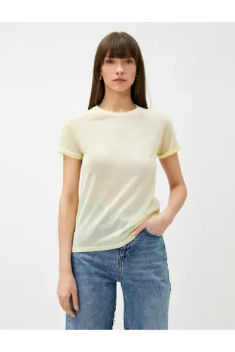 Bisiklet Yaka Tişört Reglan Kol-Sarı - 3